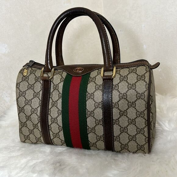 Gucci Beige and Brown Monogram Bag with Red and Green Stripe - Picture 16 of 16